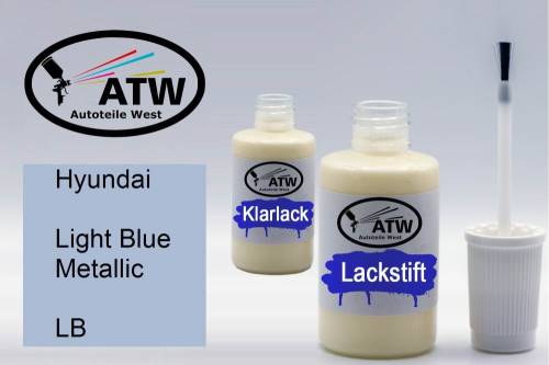 Hyundai, Light Blue Metallic, LB: 20ml Lackstift + 20ml Klarlack - Set, von ATW Autoteile West.